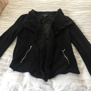 Black Drape Front Cardigan zipper pockets